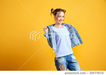 Cheerful woman in casual denim clothes 38475659