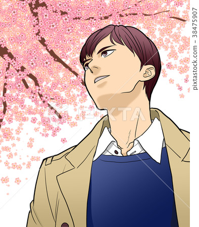 Men looking up at cherry blossoms 38475907