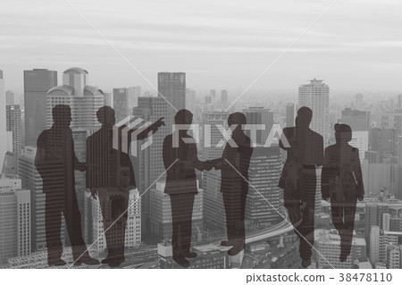 Business image Urban landscape with businessman silhouette Business image Urban landscape with businessman silhouette 38478110