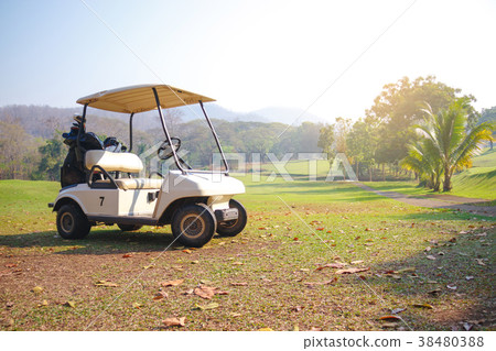Golf car on the golf course. Golf car on the golf course. 38480388