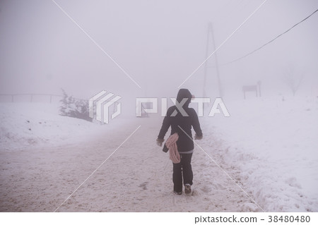 close up on woman in snow blizzard close up on woman in snow blizzard 38480480