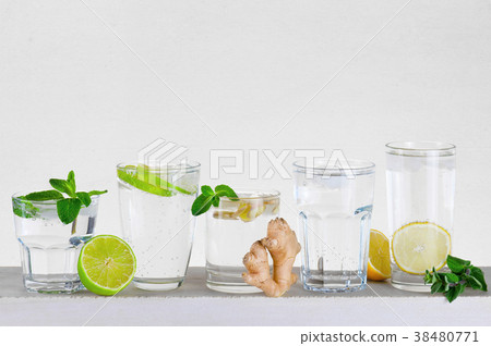 Various glasses of mineral water  38480771