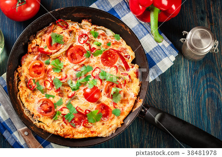 Frittata made of eggs and sausage chorizo 38481978