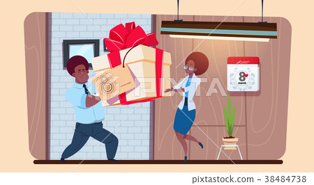 African American Man Greeting Girl With 8 March African American Man Greeting Girl With 8 March 38484738
