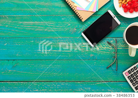 Top view accessories office desk the paper note Top view accessories office desk the paper note 38486353