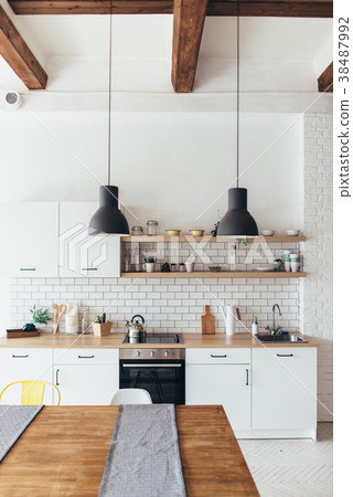 Modern new light interior of kitchen with white 38487992