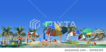 3d rendering of section of beach. View from side. 3d rendering of section of beach. View from side. 38488302