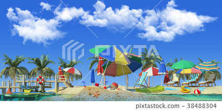 3d rendering of section of beach. View from side. 38488304