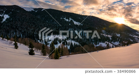 winter panorama in mountains at sunrise winter panorama in mountains at sunrise 38490866