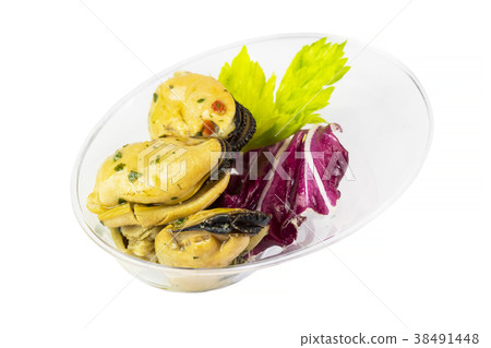 Mini canapes with seafood and vegetables and herbs Mini canapes with seafood and vegetables and herbs 38491448