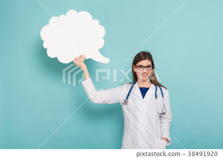 Female doctor with thinking speech bubble Female doctor with thinking speech bubble 38491920