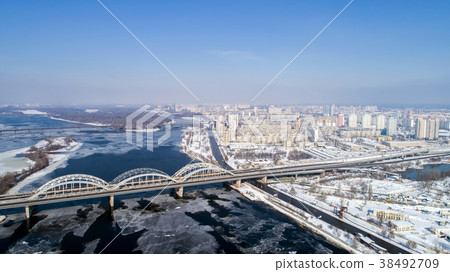 Aerial view of the Kiev city, Ukraine. Dnieper Aerial view of the Kiev city, Ukraine. Dnieper 38492709