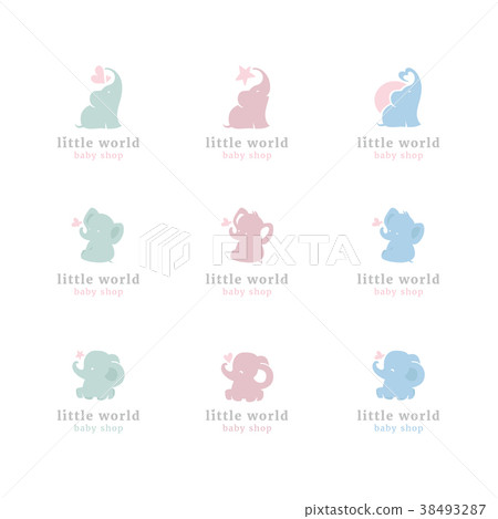 Vector cute little elephants logo set.  38493287