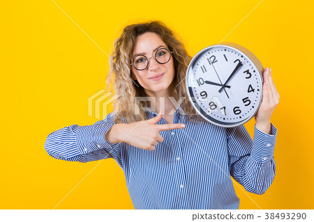 Woman in shirt with clocks Woman in shirt with clocks 38493290