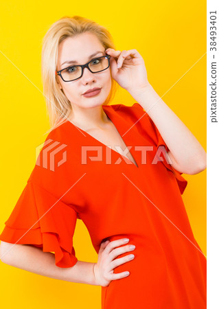 Blonde woman in red dress 38493401