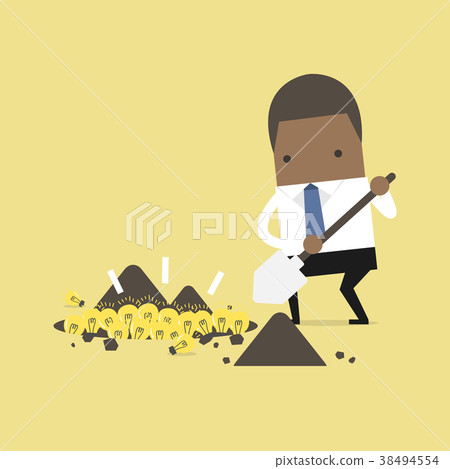 Businessman digging a ground to find an idea. 38494554