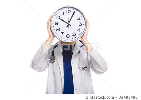 Young woman doctor with stethoscope in trouble 38495496