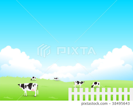 Cow ranch landscape background - Stock Illustration [38495643] - PIXTA