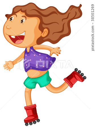 Little girl rollerskates on white background Little girl rollerskates on white background 38501269