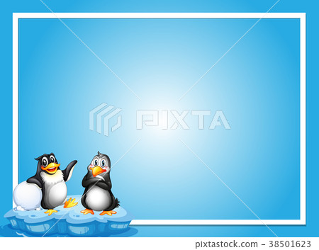 Border template with two penguins on ice Border template with two penguins on ice 38501623