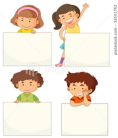 Four kids holding blank boards - Stock Illustration [38501762] - PIXTA