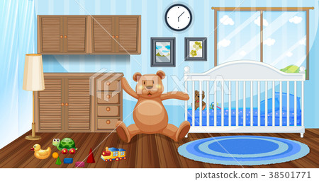 Bedroom scene with white babycot and dolls 38501771