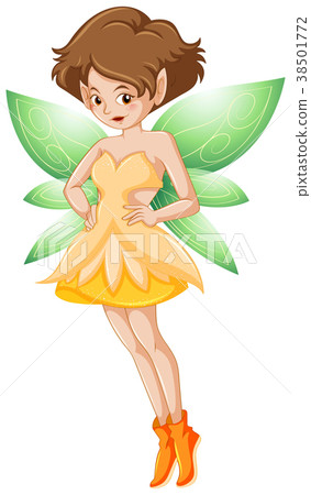 Fairy in yellow costume and green wings 38501772