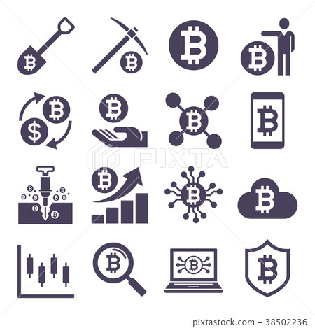 Cryptocurrency mining icons. Vector illustrations. - Stock Illustration ...