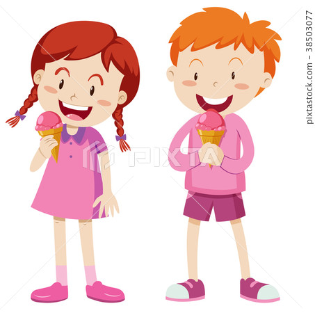 Boy and girl in pink outfit with icecream Boy and girl in pink outfit with icecream 38503077