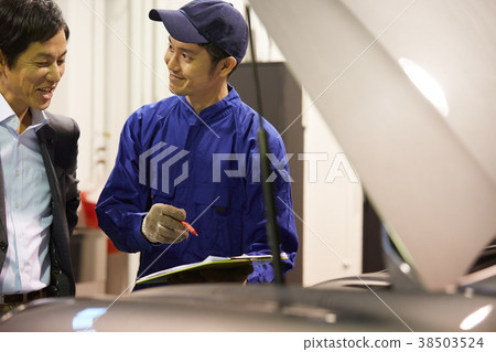 Car Maintenance Engine Mechanic and Client 38503524