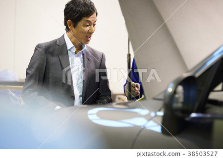 Car Maintenance Engine Mechanic and Client 38503527