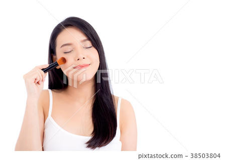Beauty asian woman applying make up with brush Beauty asian woman applying make up with brush 38503804