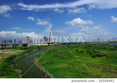 臺灣,新北市,台灣,臺灣,新北大橋,晨昏,河道,水,橋,高樓大廈,城市景觀,城市 38504942