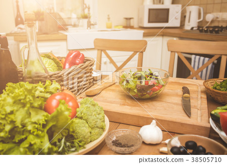 Kitchen interior with wooden furniture Kitchen interior with wooden furniture 38505710