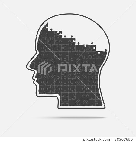 Black Puzzle Piece Silhouette Head - Brain. 38507699