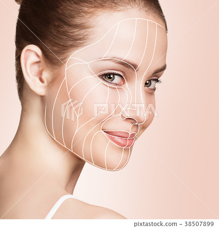 Graphic lines showing facial lifting effect on Graphic lines showing facial lifting effect on 38507899