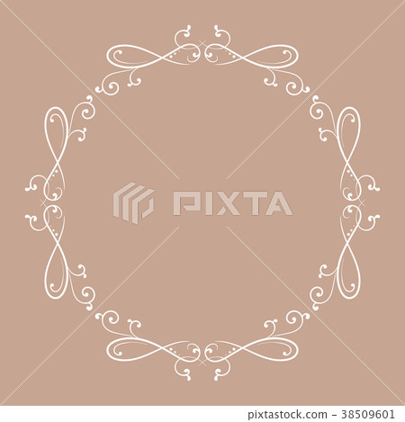 Floral vintage round frame. White decorative 38509601