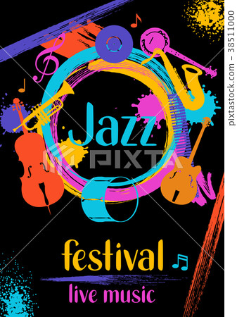 Jazz festival live music retro poster with musical Jazz festival live music retro poster with musical 38511000