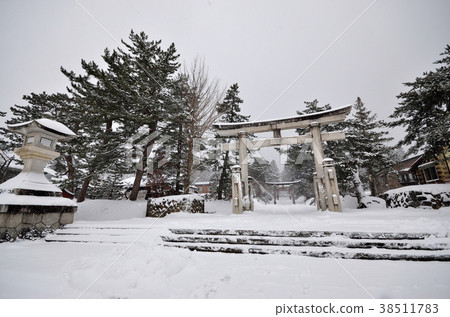 Torii of Iwakiyama Shrine in Snow 38511783