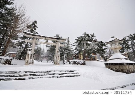 Torii of Iwakiyama Shrine in Snow 38511784
