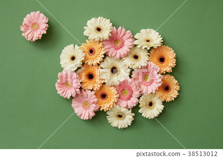 Composition from fresh different gerberas on paper 38513012