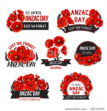 Anzac Day Lest We Forget poppy vector ribbons 38514839