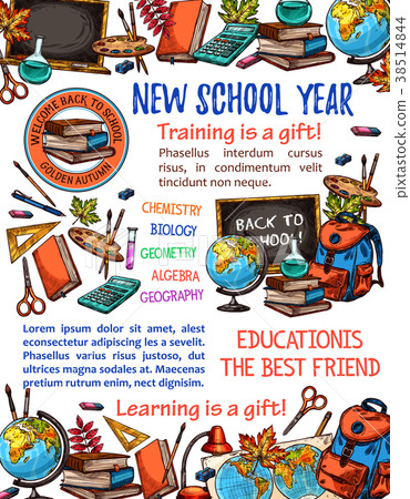Back to School vector sketch stationery poster Back to School vector sketch stationery poster 38514844