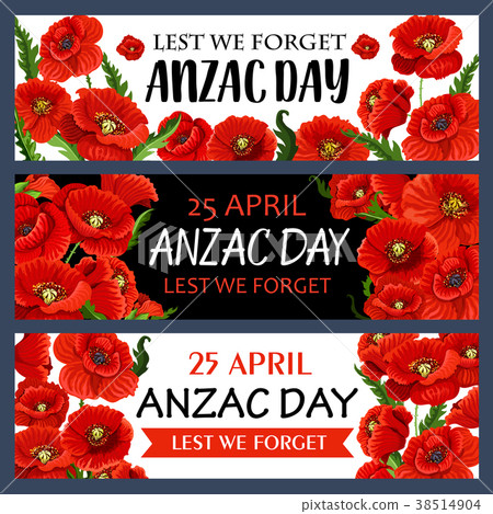 Anzac Day 25 April poppy flowers vector banners Anzac Day 25 April poppy flowers vector banners 38514904