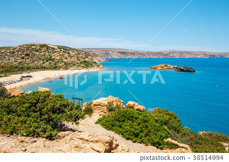 beach at Vai with beautiful palm forest on Crete beach at Vai with beautiful palm forest on Crete 38514994