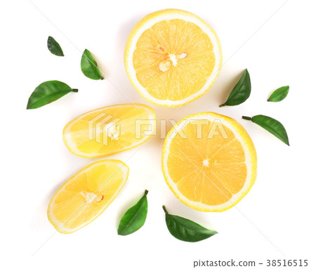 lemon and slices with leaf isolated on white 38516515