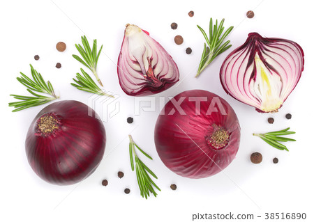red onions with rosemary and peppercorns isolated red onions with rosemary and peppercorns isolated 38516890