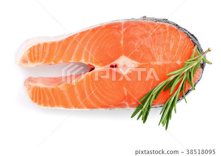 Slice of red fish salmon with rosemary isolated on Slice of red fish salmon with rosemary isolated on 38518095