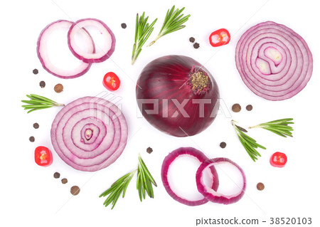 red onions with rosemary and peppercorns isolated red onions with rosemary and peppercorns isolated 38520103