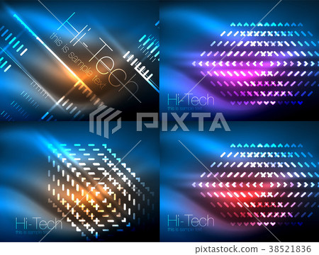 Set of glowing neon lines and shapes on dark Set of glowing neon lines and shapes on dark 38521836